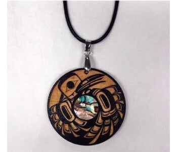 Wood Pendant with Abalone - Raven Steals the Sun by Raven Wolden