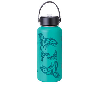 32 oz Wide Mouth Insulated Bottles - Raven Fin Killer Whale by Darrel Amos