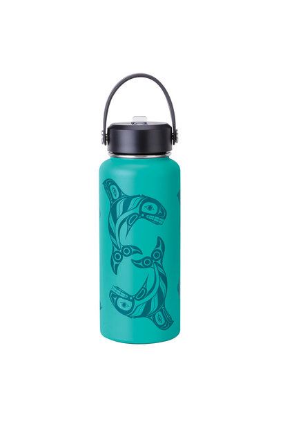 32 oz Wide Mouth Insulated Bottles - Raven Fin Killer Whale by Darrel Amos