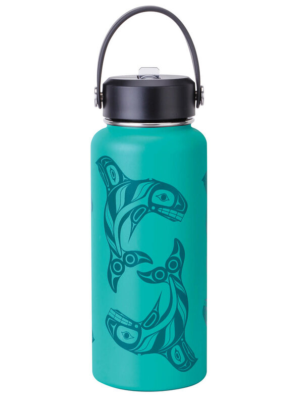 32 oz Wide Mouth Insulated Bottles - Raven Fin Killer Whale by Darrel Amos