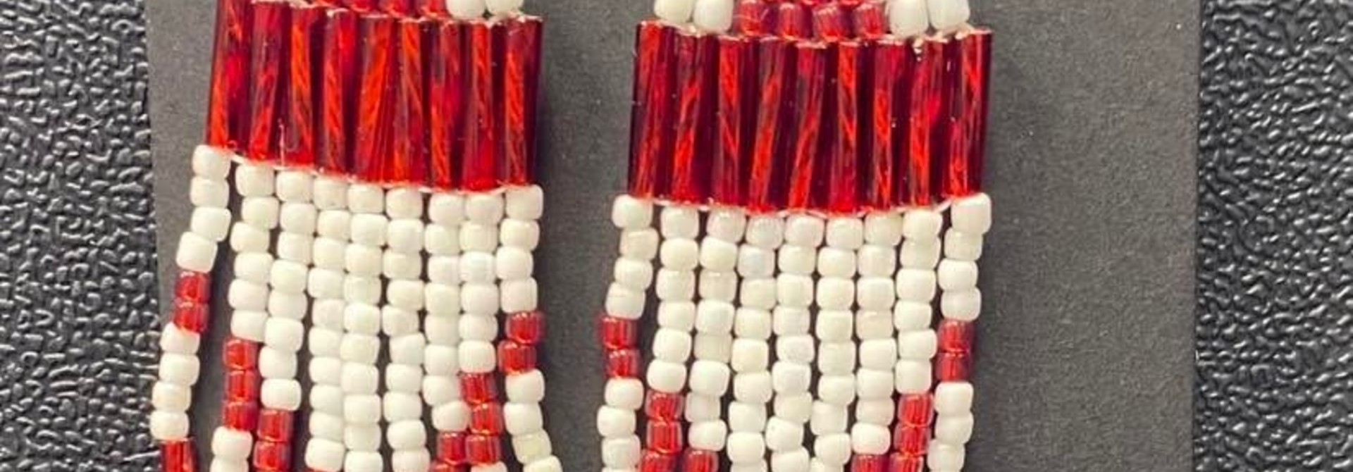 Red & White Med. Beaded Earrings by Little Spark Cree-ations