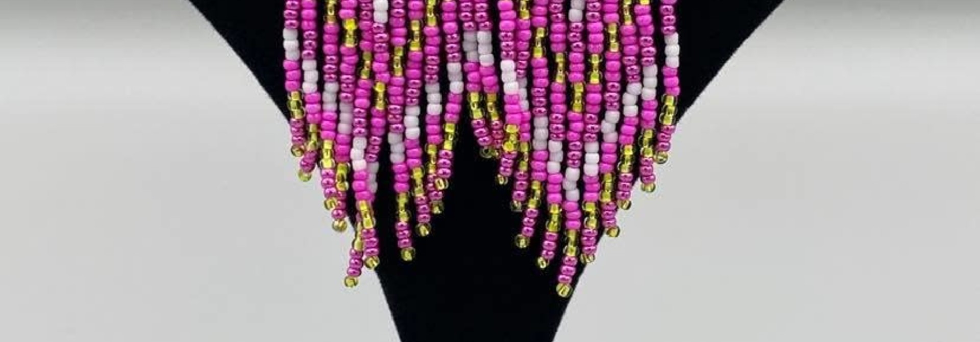 Pink & White Beaded Lg earrings by Little Spark Cree-ations