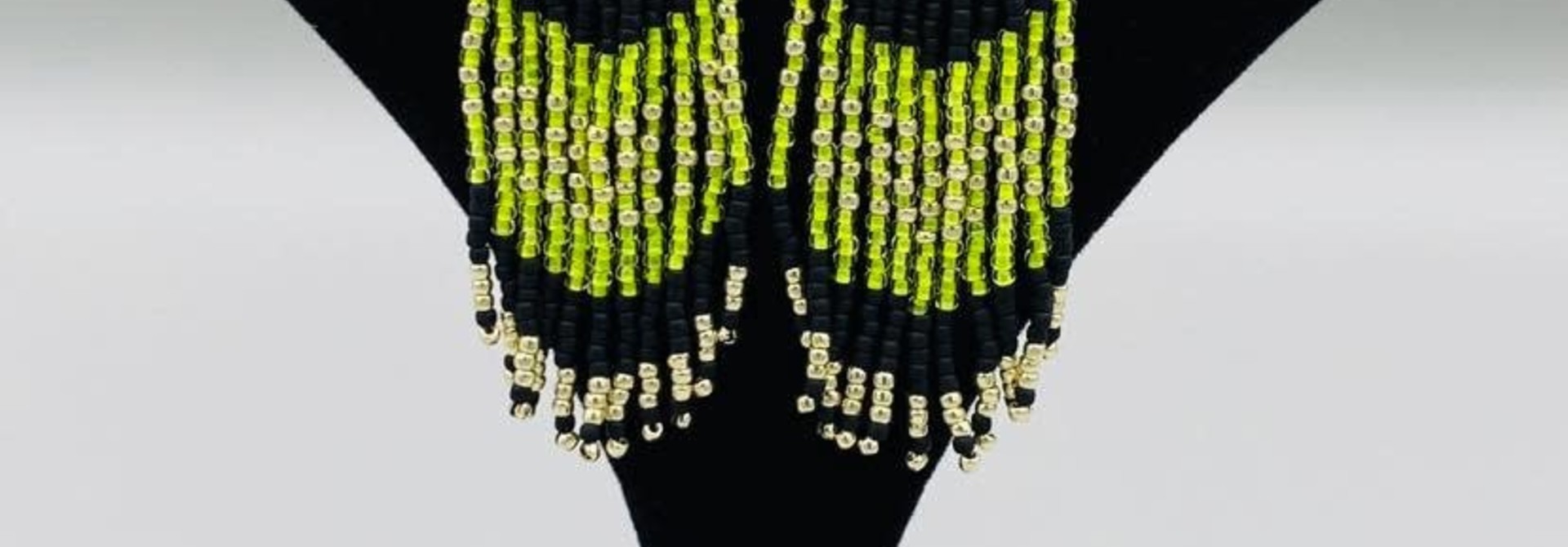 Black & Green Beaded Large Earrings by Little Spark Cree-ations