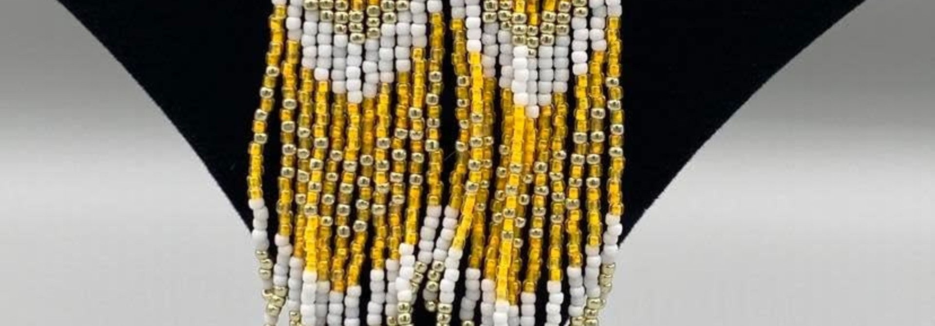 Gold & White lrg beaded earrings by Little Spark Cree-ations