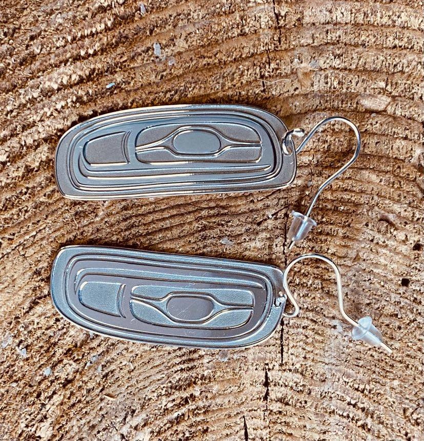 1.5" Hand Crafted Silver Earrings- Nan Bear by Dancing Chilkat-1