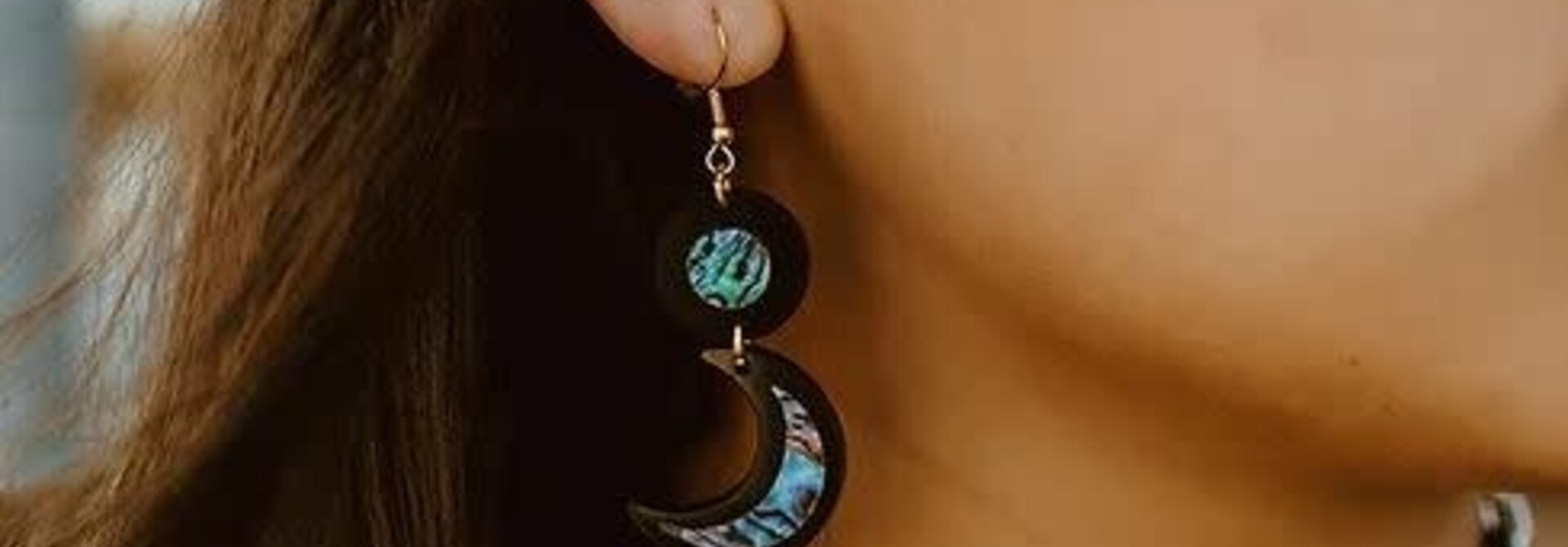 Nuci Earrings (Black) Hook with Abalone by Copper Canoe Woman