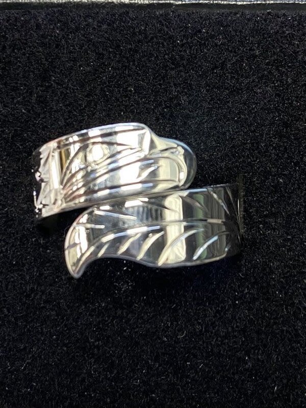 Hand Carved Silver Wrap Ring - Eagle by Silver Eagle NC Indian Art