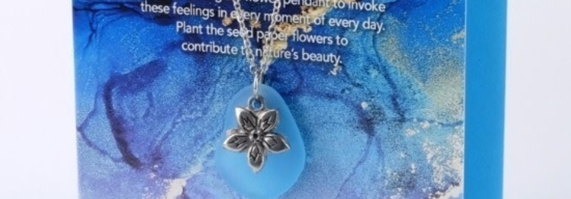 Mini Greeting Card with Freeform Aqua Sea Glass necklace