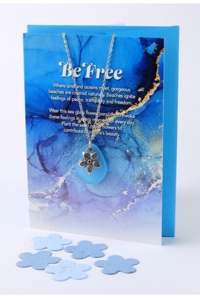 Mini Greeting Card with Freeform Aqua Sea Glass necklace