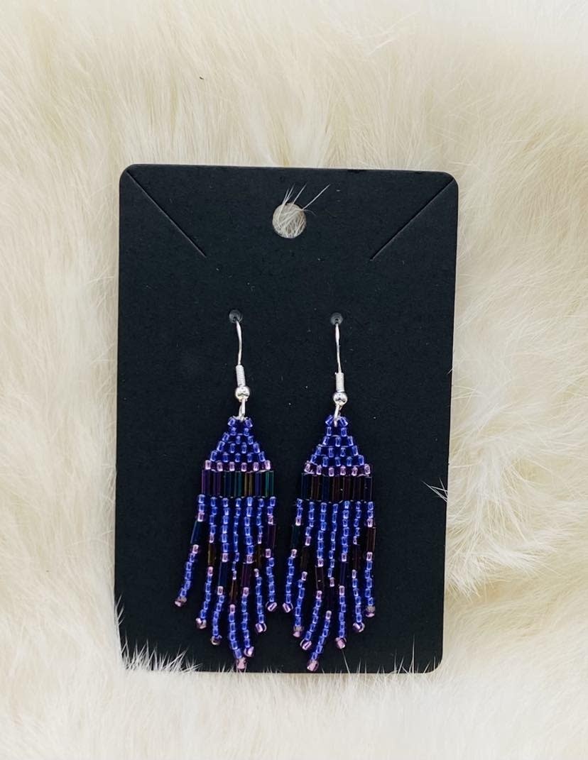 Beaded Earrings by Little Spark Cree-ations / Small - Purple-1