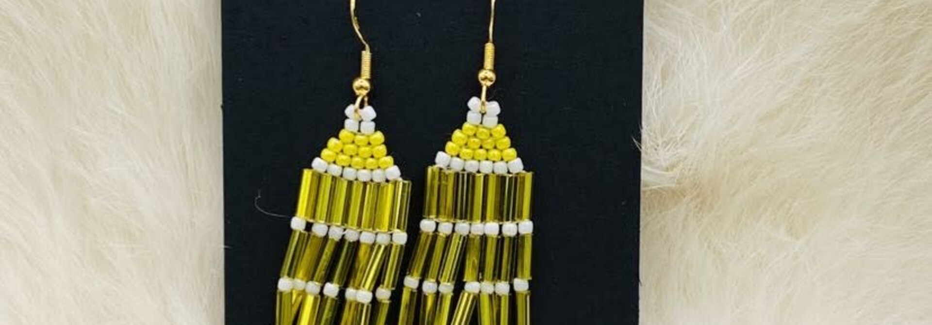 Beaded Earrings by Little Spark Cree-ations / Med. - Yellow & White