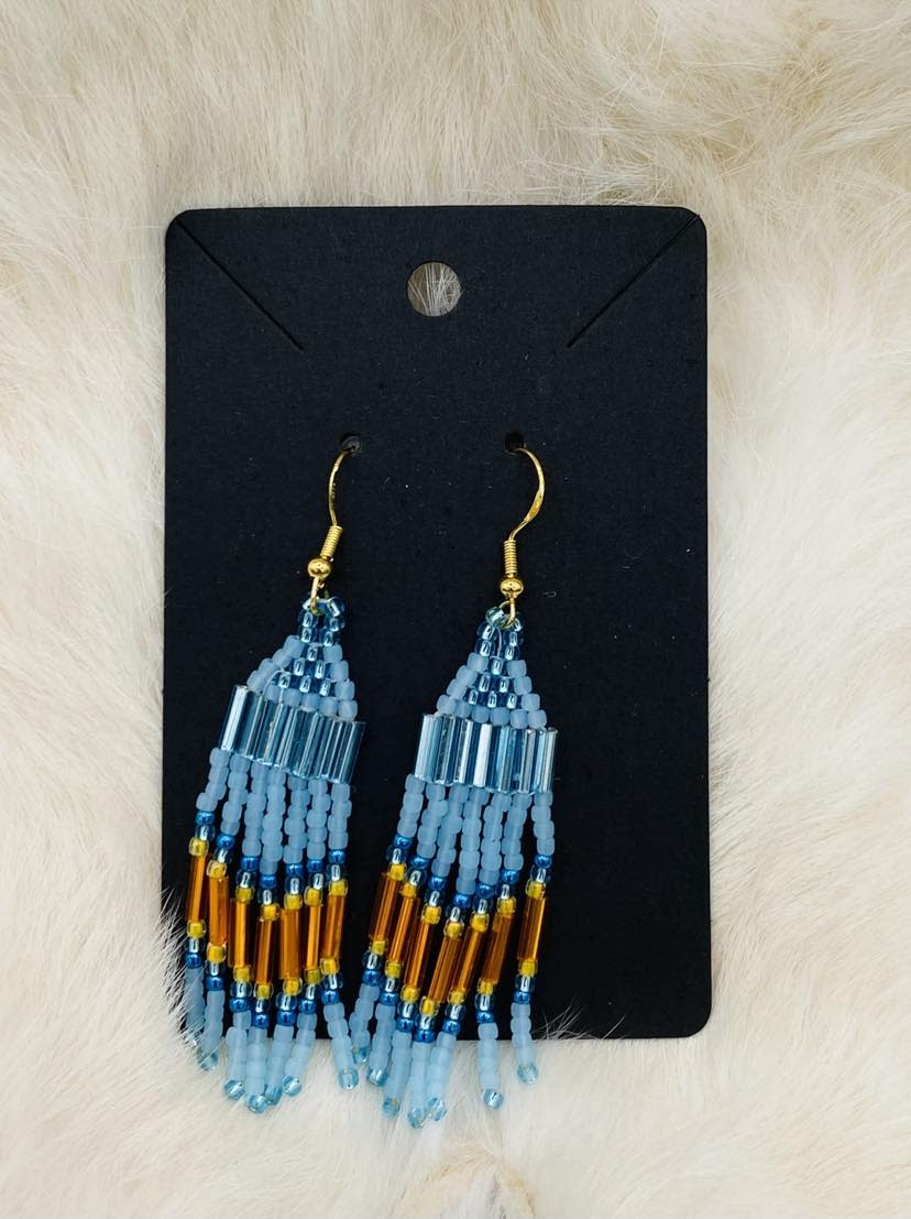 Beaded Earrings by Little Spark Cree-ations / Med. - Blue with Orange-1