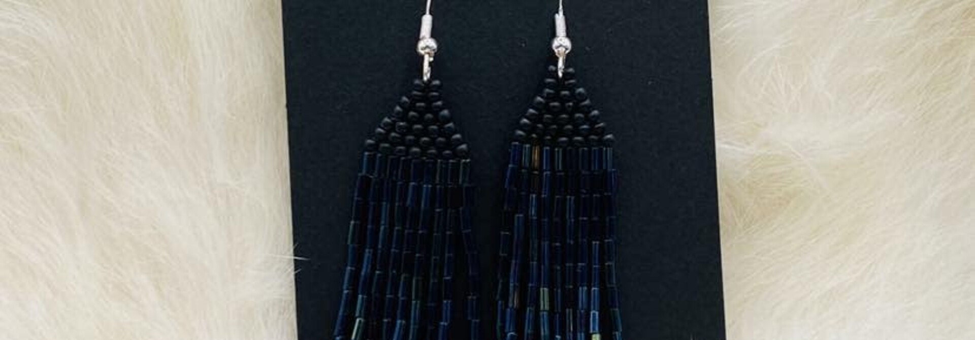 Beaded Earrings by Little Spark Cree-ations / LRG. - Matte black multi