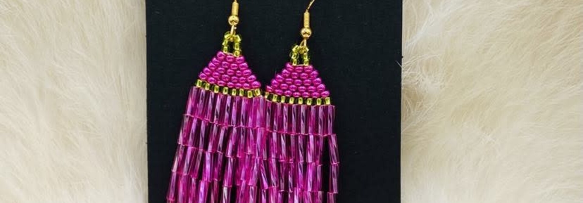 Beaded Earrings by Little Spark Cree-ations / LRG. - Pink & Gold