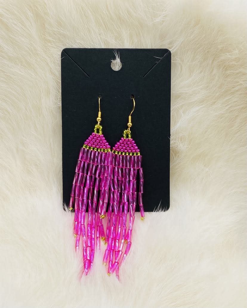 Beaded Earrings by Little Spark Cree-ations / LRG. - Pink & Gold-1