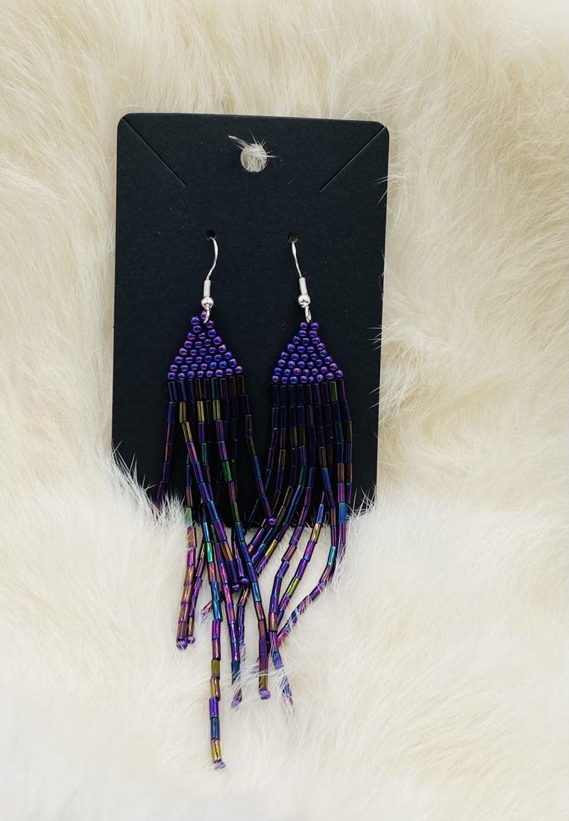 Beaded Earrings by Little Spark Cree-ations / LRG. - Purple-1