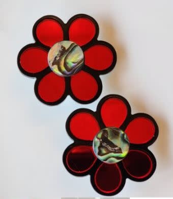 Flower Power Stud Earrings- Red & Black by Copper Canoe Woman-1