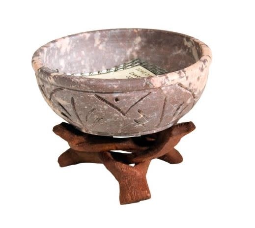 Soap stone incense burning dish with stand-1