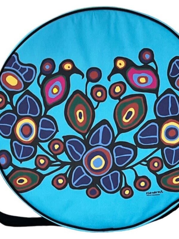 17" Flowers and Birds  Drum Bag by Norval Morrisseau