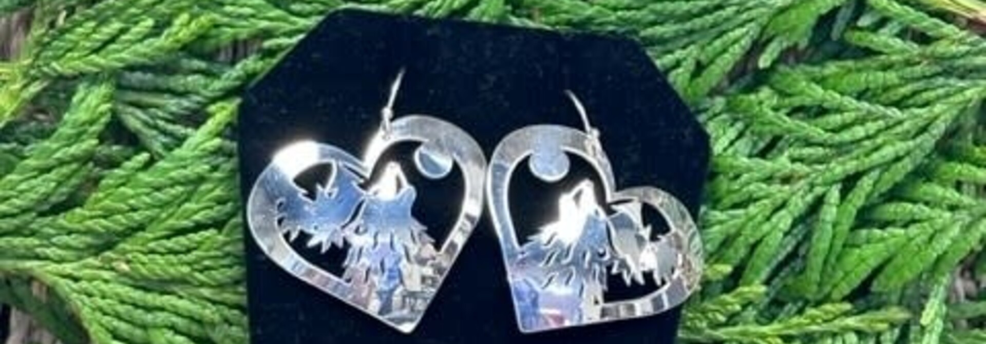 Hand Crafted Wolf Heart Earrings by Mia Hunt