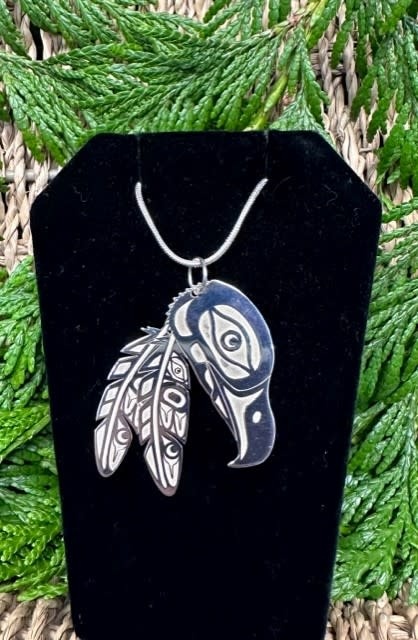 Hand Crafted Silver Eagle Feather by Desean Hunt-1