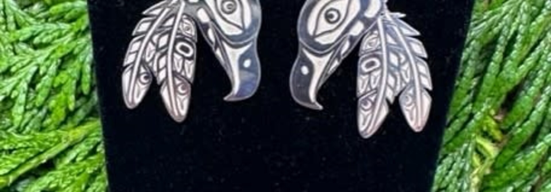 Hand Crafted Silver Eagle Head feather Earrings By Desean Hunt