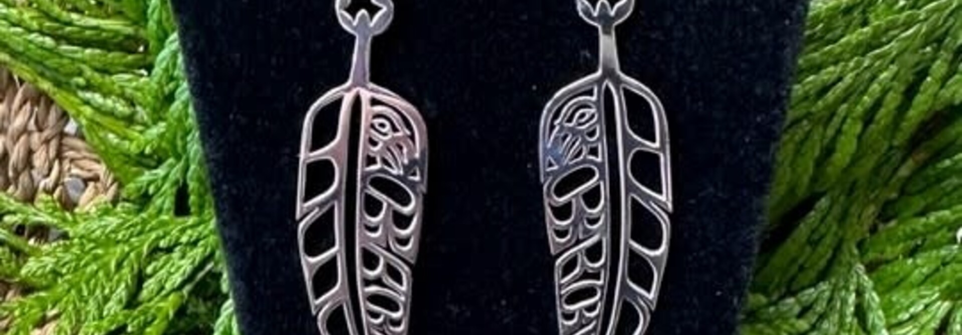 Hand Crafted Silver Raven Feather earrings sm by Mia Hunt