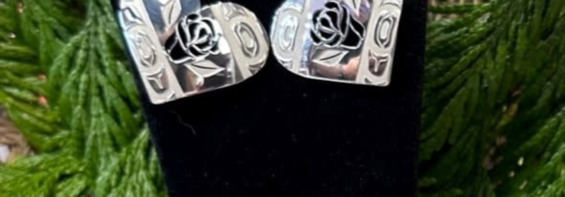 Hand Crafted Silver Rose Heart earrings LG by Mia Hunt