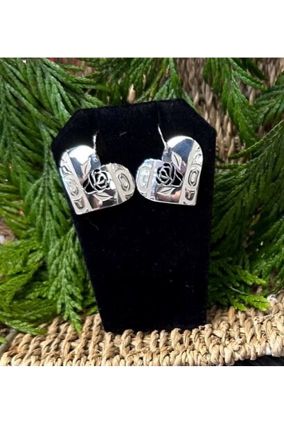 Hand Crafted Silver Rose Heart earrings LG by Mia Hunt