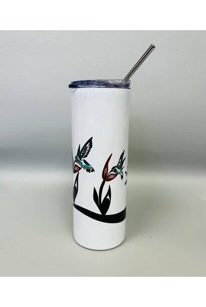 Stainless Steel Tumbler with metal Straw - Hummingbirds by Patrick Amos
