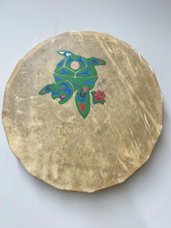 17" Drum hand made by Darren Charlie - Turtle hand painted & signed by Fred Jackson