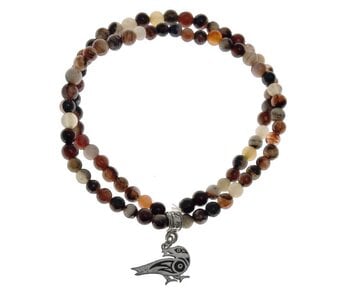 Double Stretch Bracelet w Brown Agate & Raven Charm by Roxanne Dick