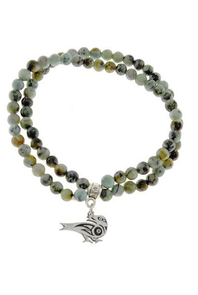 Double Strand Stretch Bracelet- Agate w Raven Charm by Roxanne Dick