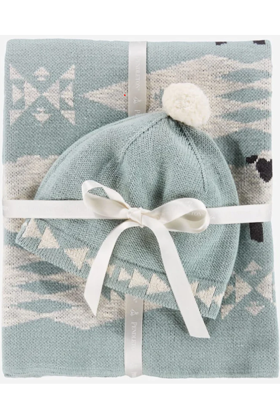 Pendleton Knit Baby Blanket with Beanie - Sheep Dreams