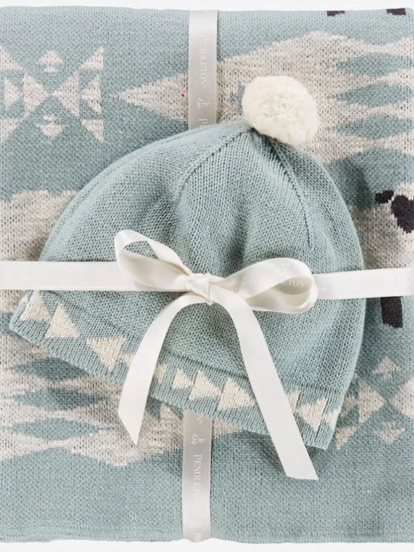 Pendleton Knit Baby Blanket with Beanie - Sheep Dreams