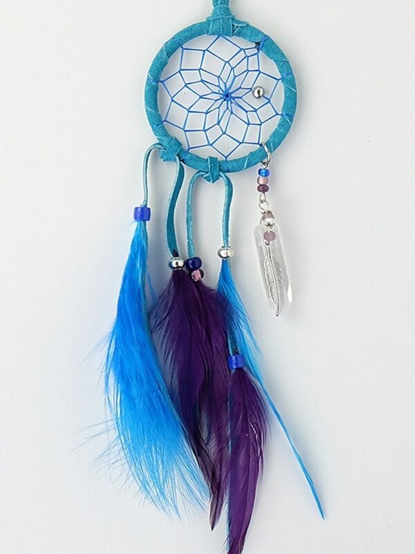 2" Turquoise Magical Dream Catcher detailed with quartz crystal.