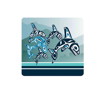 Cork-Backed Coaster - Orca Family by Paul Windsor