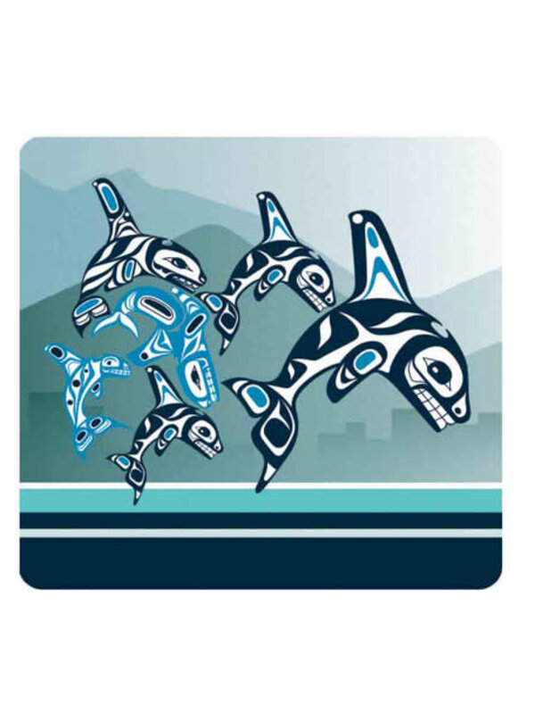 Cork-Backed Coaster - Orca Family by Paul Windsor