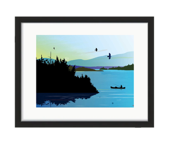 Framed & Matted Art Card  -Blue Lake Fishing by Mark Preston