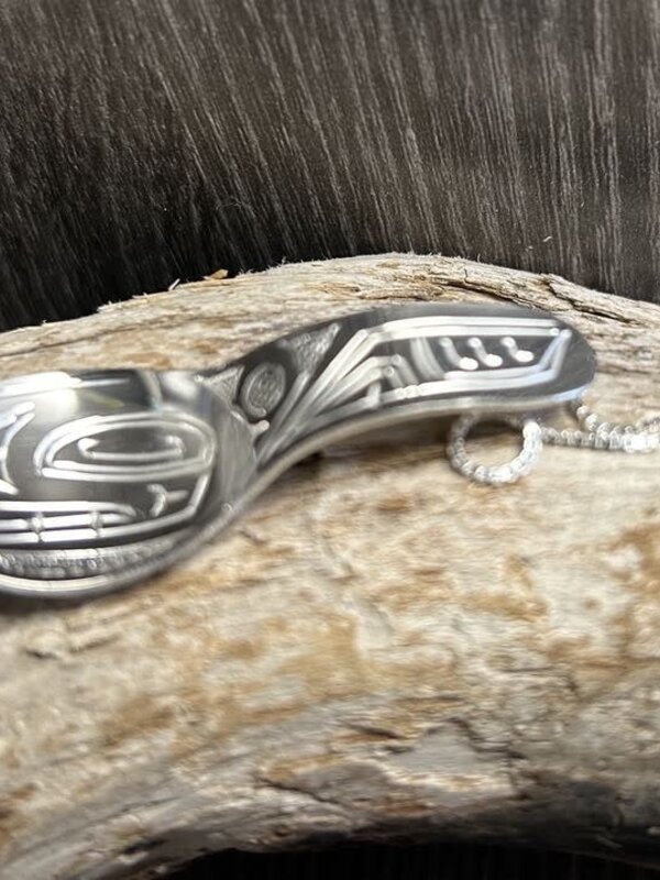 Hand Carved 2" Silver Spoon Pendant - Killer Whale by Shirley Stanley