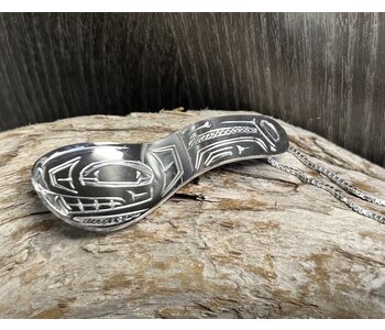 Hand Carved 2" Silver Spoon Pendant - Wolf by Shirley Stanley