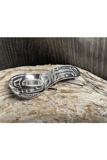 Hand Carved 2" Silver Spoon Pendant - Wolf by Shirley Stanley