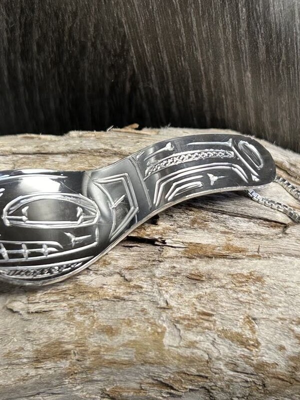 Hand Carved 2" Silver Spoon Pendant - Wolf by Shirley Stanley