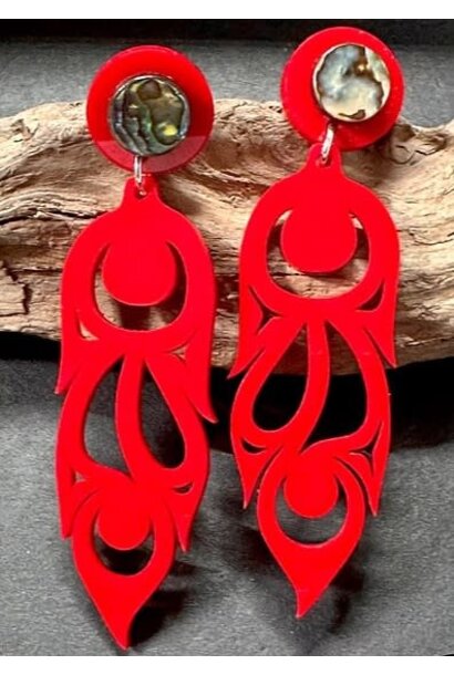 Red Phoenix Feather Stud Earrings by Jada Creations
