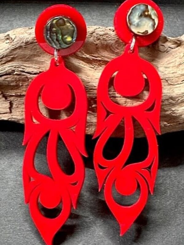 Red Phoenix Feather Stud Earrings by Jada Creations