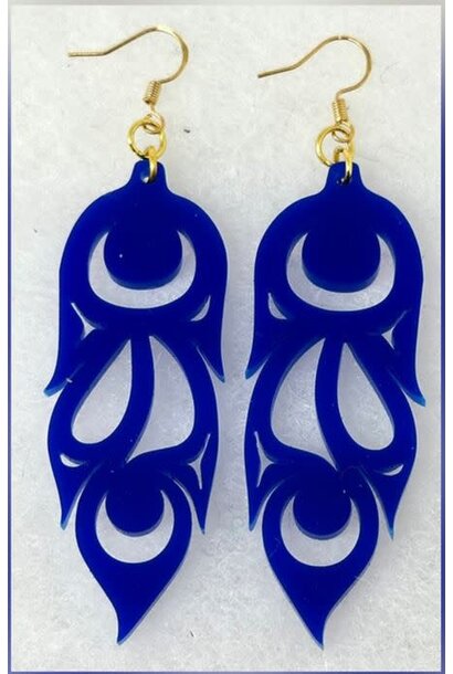 Trade Bead Blue Phoenix Feather Stud Earrings by Jada Creations