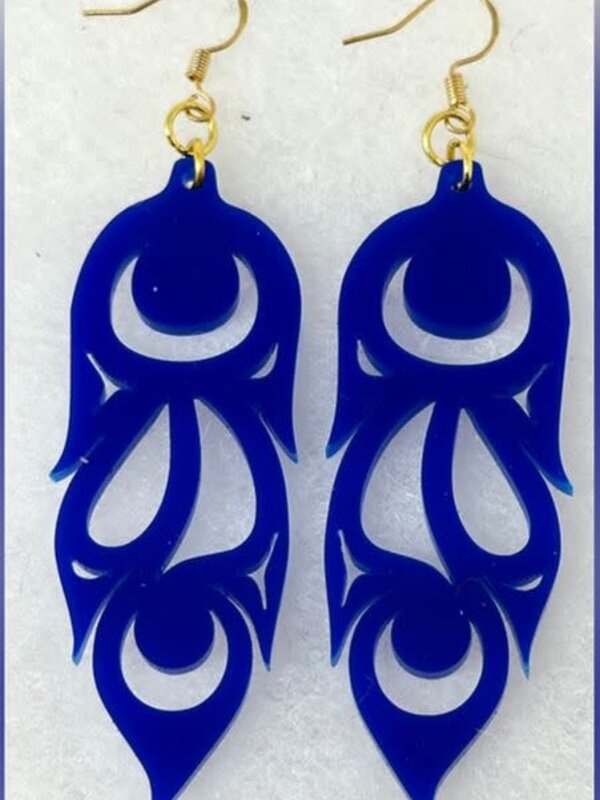 Trade Bead Blue Phoenix Feather Stud Earrings by Jada Creations