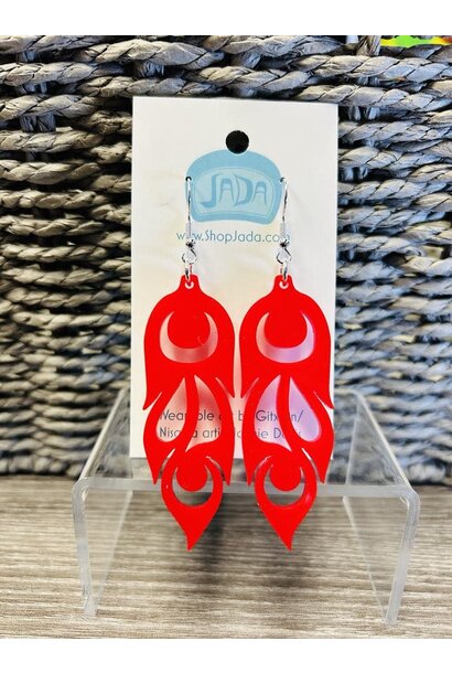 Red Phoenix Feather Earrings by Jada Creations