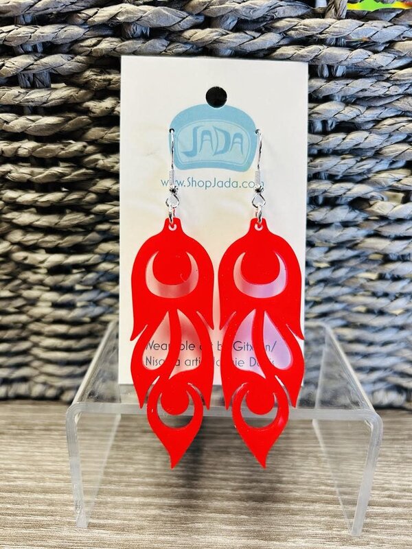 Red Phoenix Feather Earrings by Jada Creations