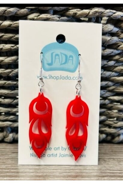 Mini Phoenix Feather Earrings Red by Jada Creations